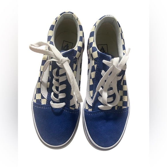 NEW Vans Old Skool (Primary Check) Trubl/Wht Blue Checkered Sneakers Skate Shoes - Picture 2 of 4